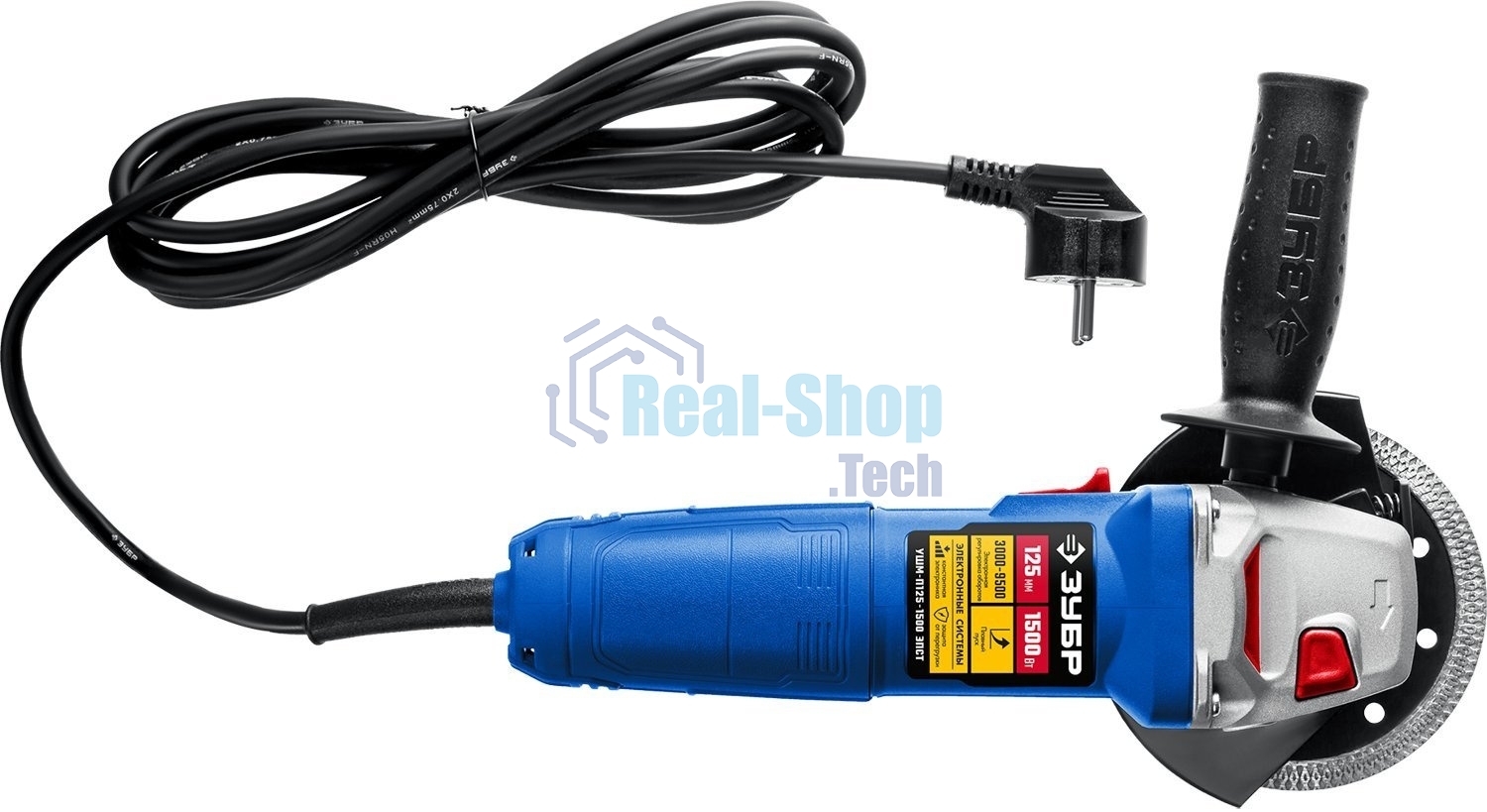 Угловая шлифовальная машина Зубр 125 мм, 1500 Вт, регулировка оборотов, серия Профессионал.