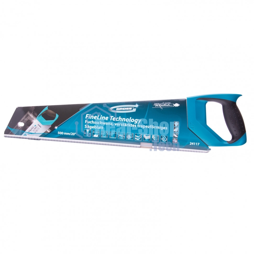 Ножовка по дереву Gross PIRANHA, усил.трапецев.полотно,500 мм,11-12TPI,зуб3D,кален.зуб,2-комп.рук.