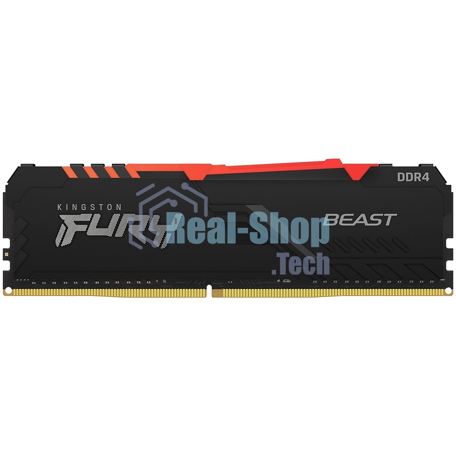 Оперативная память Kingston Fury Beast, DDR4, 16GB (1x16GB), 3200MHz, CL16, DIMM, радиатор, RGB, черный
