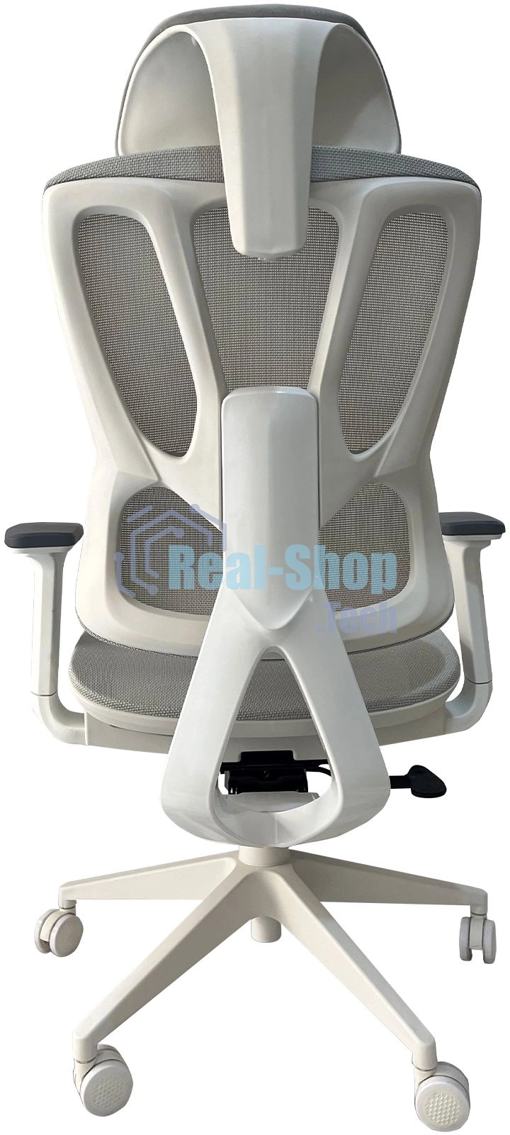 Кресло компьютерное Cactus CS-CHR-MC02GY серый, сетка, эко.кожа, с подголов. крестов. пластик белый