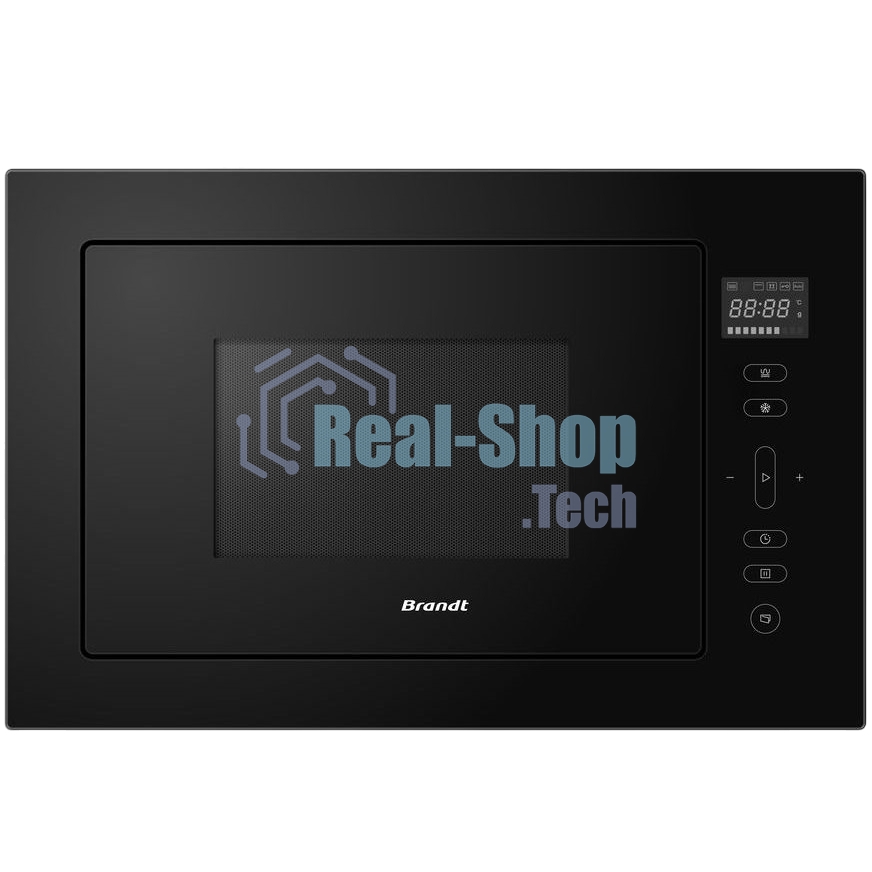 Микроволновая печь встраиваемая Brandt, 3 функции приготовления, 8 автоматических программ, гриль, размораживание, сенсорное управление, таймер, объем 25 л, защита от детей, черный