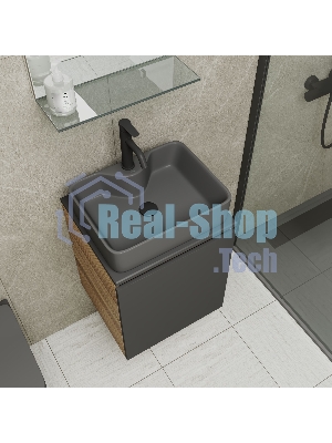Тумба Bau Dream Blackwood 50 графит, раковина BAU Cerama 48х37 темно-серая матовая, смеситель Hotel Dream Black, нерж. сталь, черный, выпуск клик клак черный