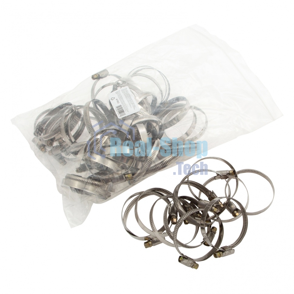 Хомуты Сибртех нержав. сталь, стандартное болтовое крепление 40-60 мм, ширина 9 мм, 50 шт. 47583