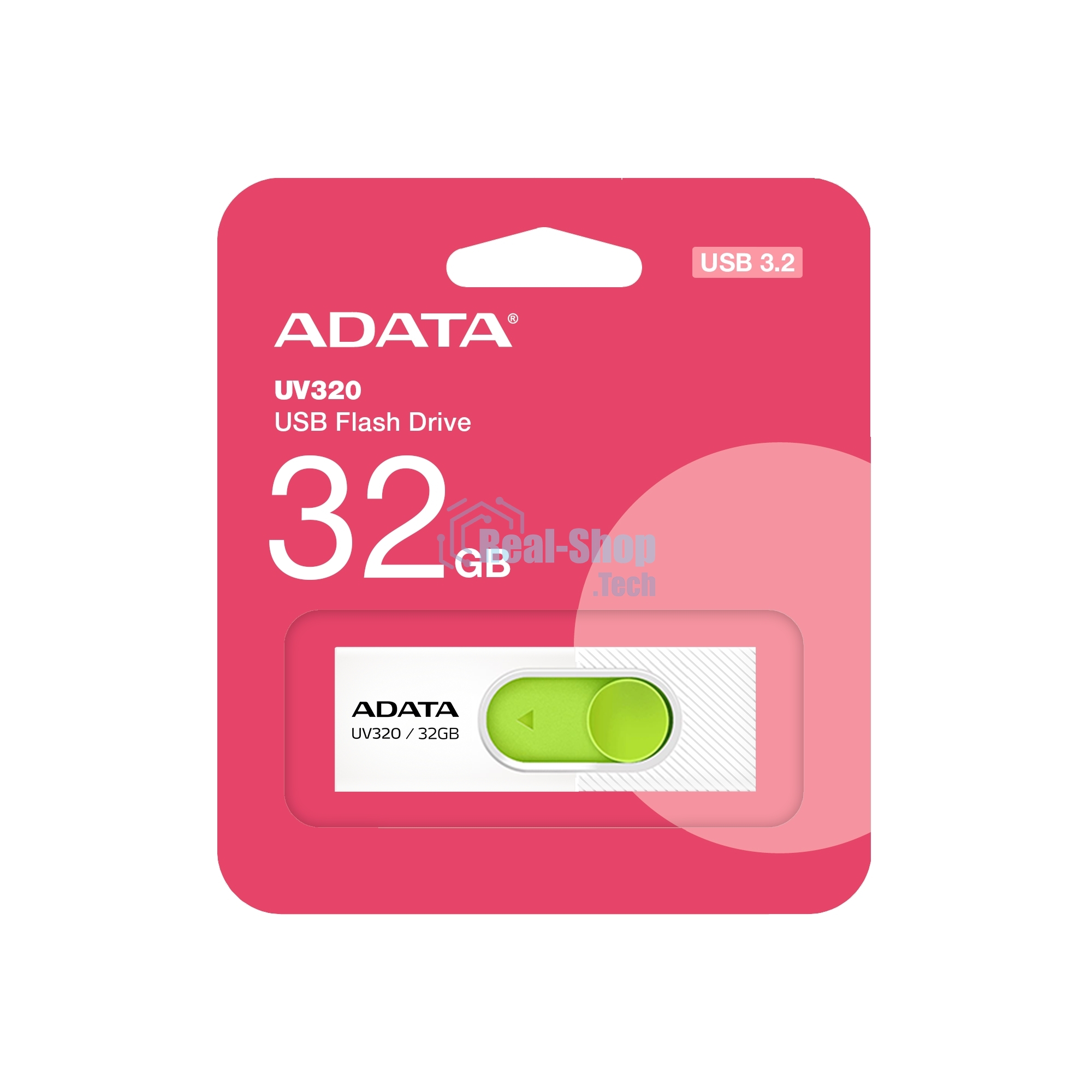 Флешка USB ADATA UV320 (AUV320-32G-RWHGN), 32Gb, USB 3.2, R/W 100/30, белый/зеленый