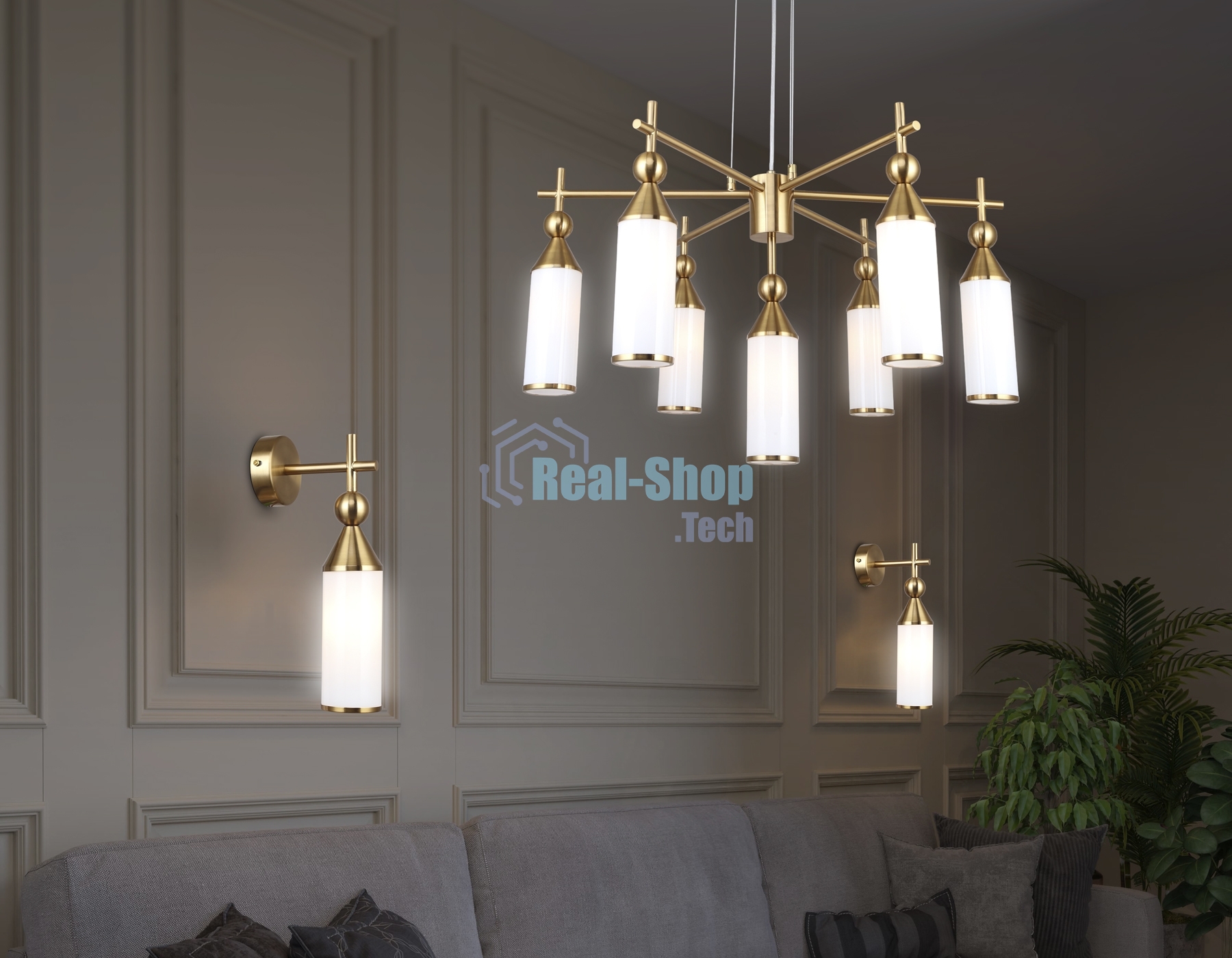 Люстра Ambrella light LH55278/7 BS/FR латунь/белый матовый E14*7 max 40W D640*1390