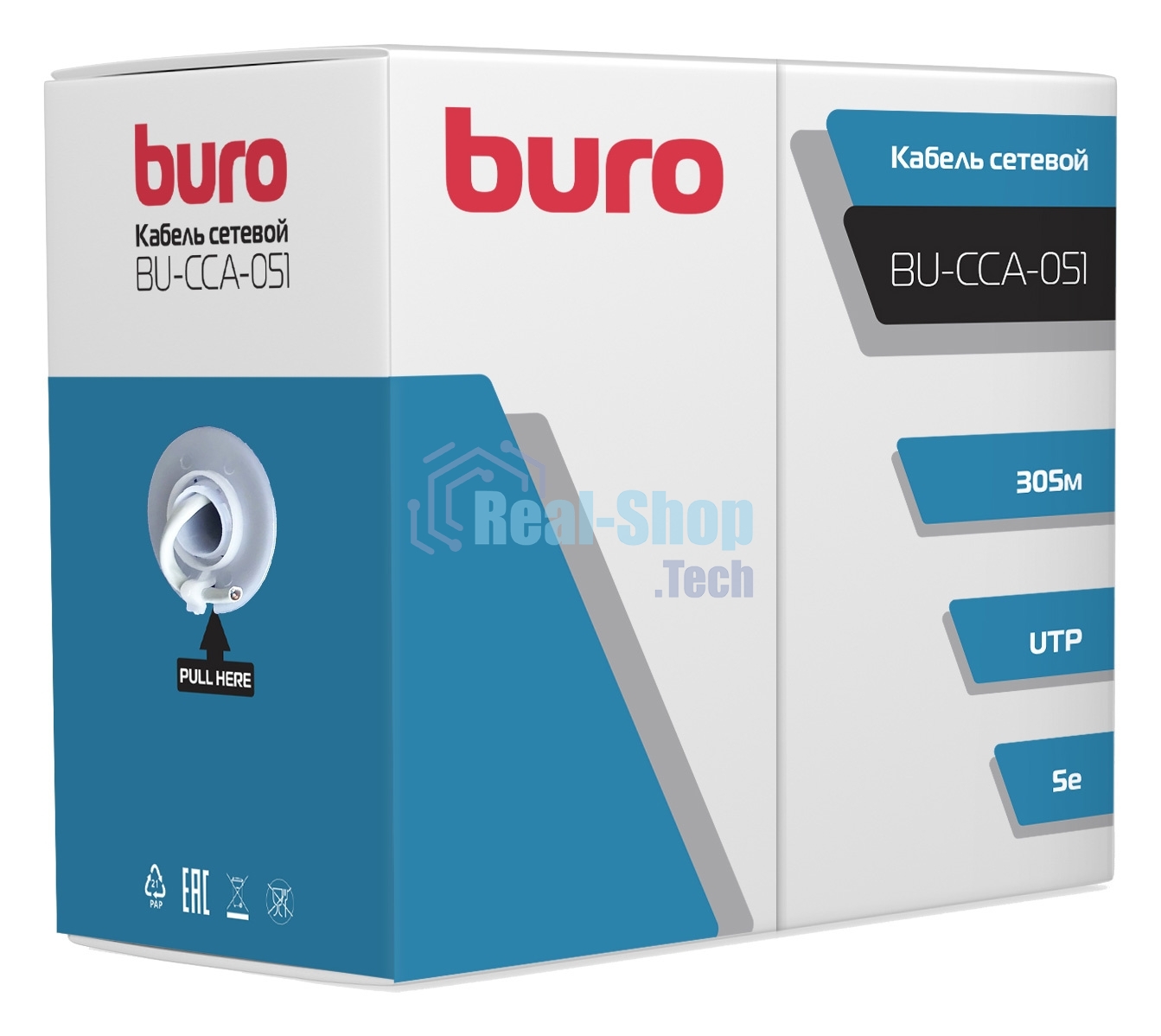 Кабель сетевой Buro BU-CCA-051 UTP 4 пары cat5E solid 0.50мм CCA 305м серый