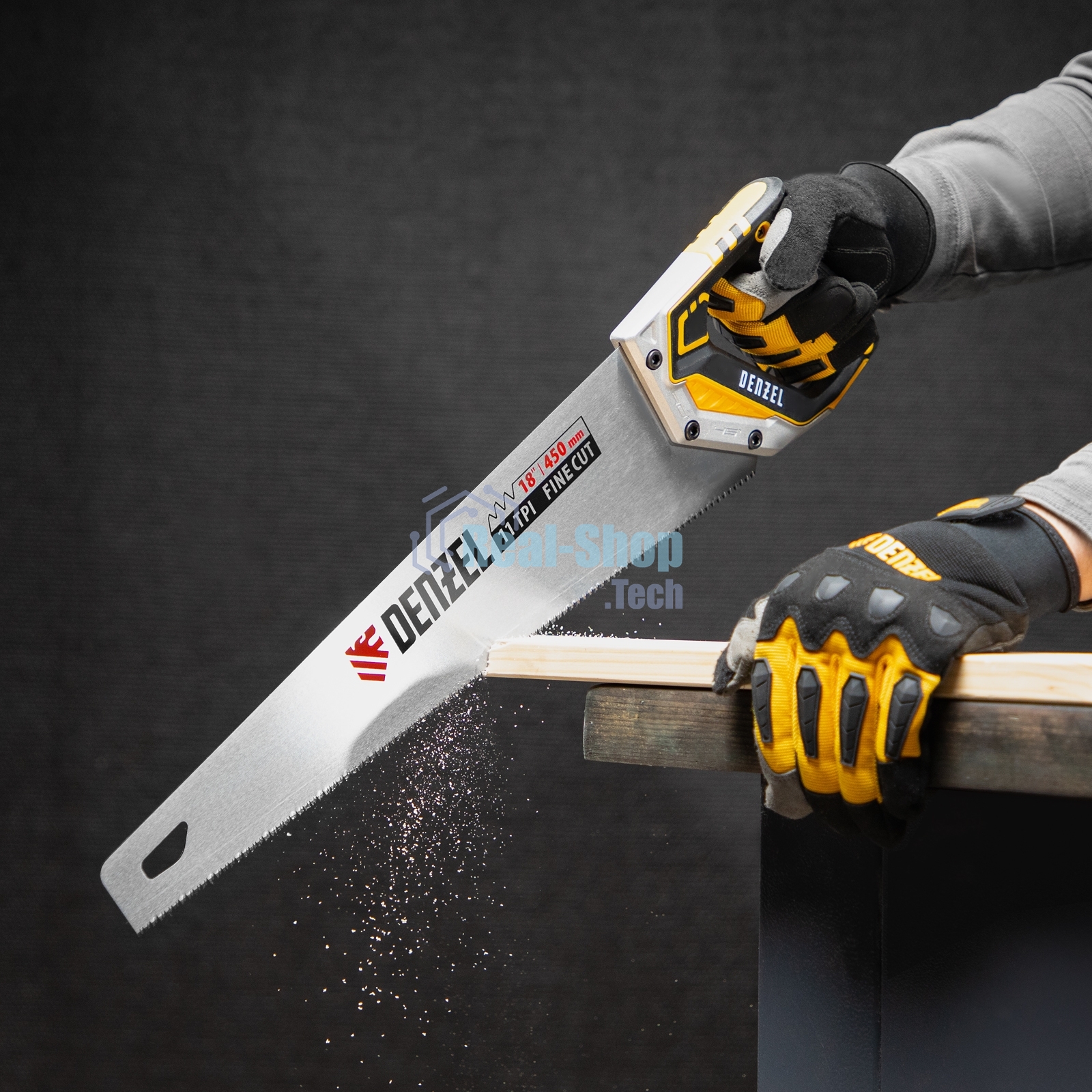 Ножовка по дереву Denzel 450 мм, 11 TPI, зуб 3D, металлопластиковая рукоятка