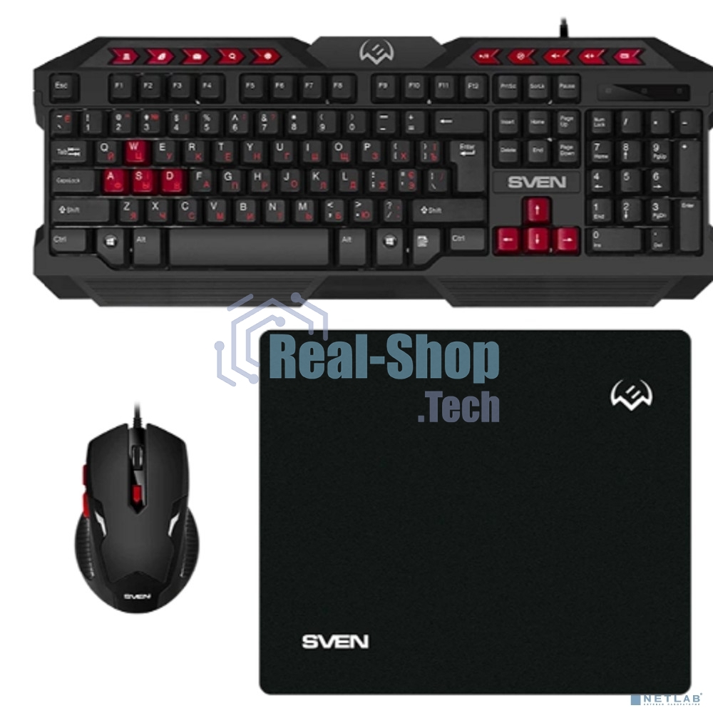 Комплект клавиатура + мышь SVEN GS-9200 игровые клавиатура, мышь и коврик