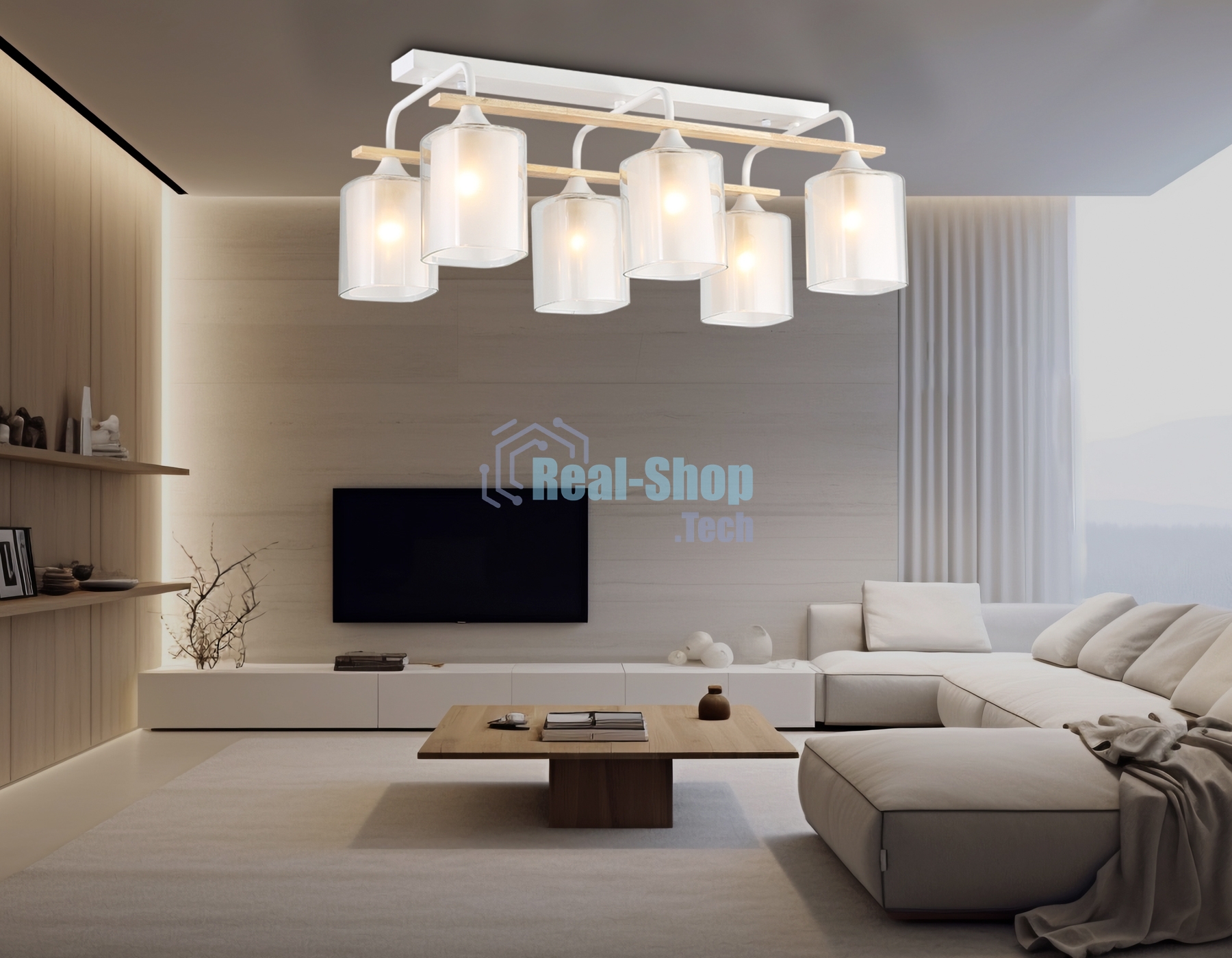 Светильник Ambrella light TR3033247/6 WH/WD белый/дерево E27/6 max 60W 580*340*245
