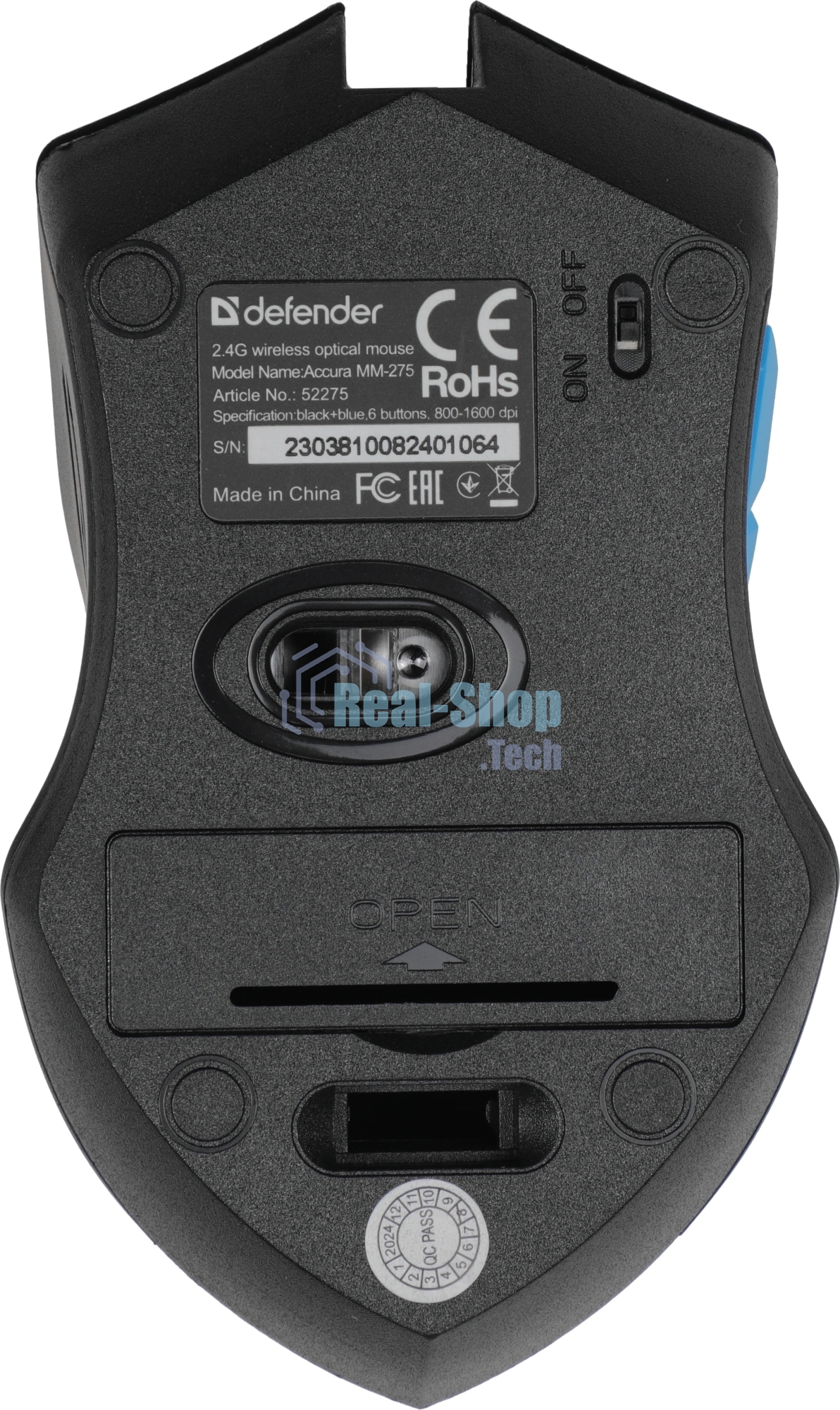 Мышь беспроводная Defender Accura MM-275 синий, 1600 dpi, радиоканал, USB, кнопки - 6
