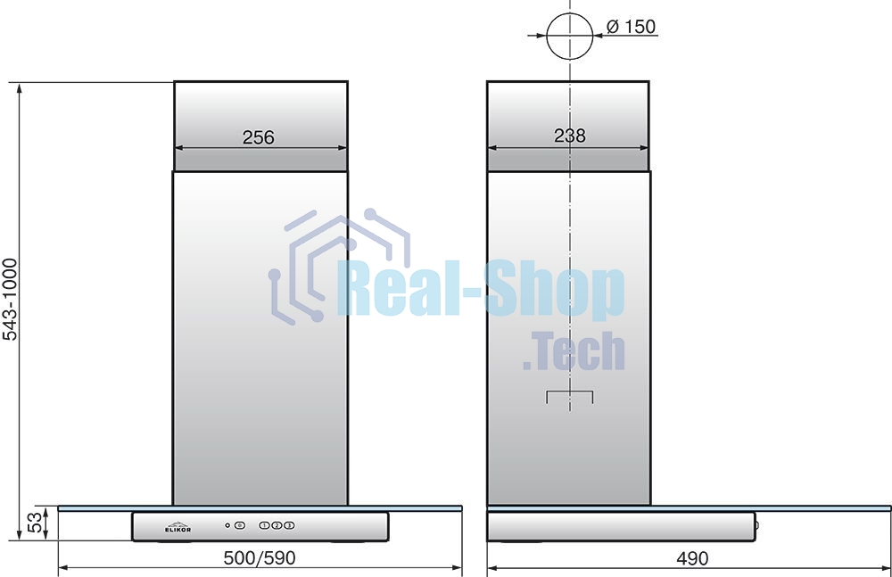 Вытяжка каминная Elikor Кристалл 60Н-430-К3Д нерж/тонир, 59 см, 430 куб. м/ч, 54 дБ