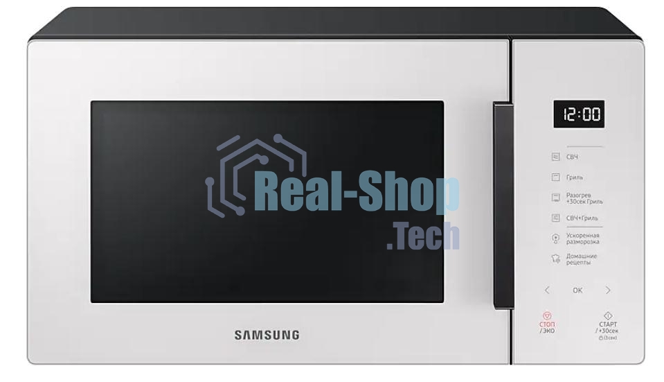Микроволновая печь Samsung MG23T5018AE/BW белый, 23 л, 800 Вт, переключатели - сенсор