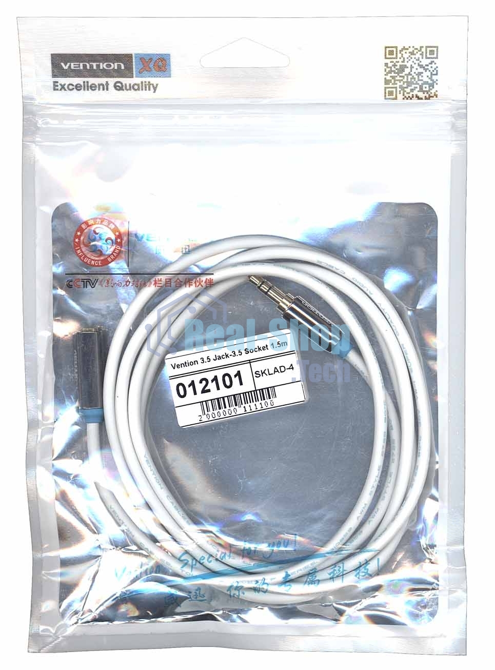 Кабель Vention 3.5 Jack-3.5 Socket 1.5m белый круглый 12101