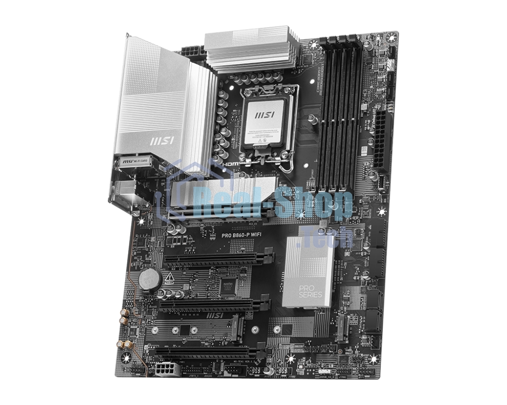 Материнская плата MSI PRO B860-P WIFI, LGA 1851, Intel B860, 4xDDR5, 4xSATA, 3xM.2, 1xPCIe 5.0 x16, 1xPCIe 4.0 x4, 2xPCIe 4.0 x1, 1xHDMI, 1xDP, 1xUSB-C, 1x 5Gb LAN, 2xUSB-A 3.2 Gen 2, 2xUSB-A 3.2 Gen 1, 4xUSB-A 2.0, 3x3.5 мм, 7.1, Wi-Fi 7, ATX