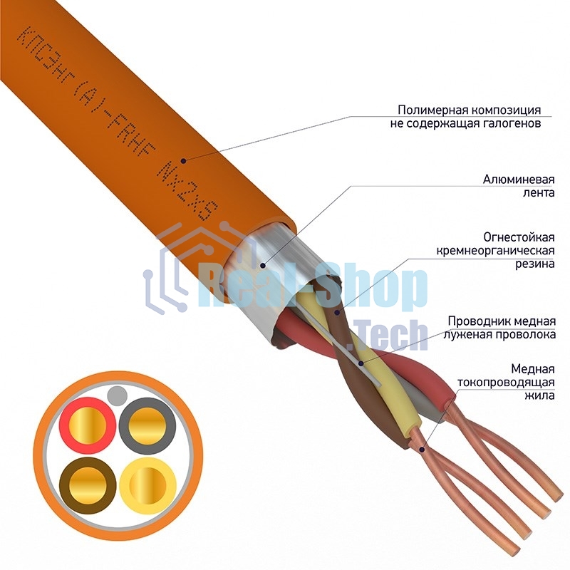 Кабель огнестойкий Rexant КПСЭнг(А)-FRHF 2x2x0,75 мм², бухта 200 м, 01-4924-1