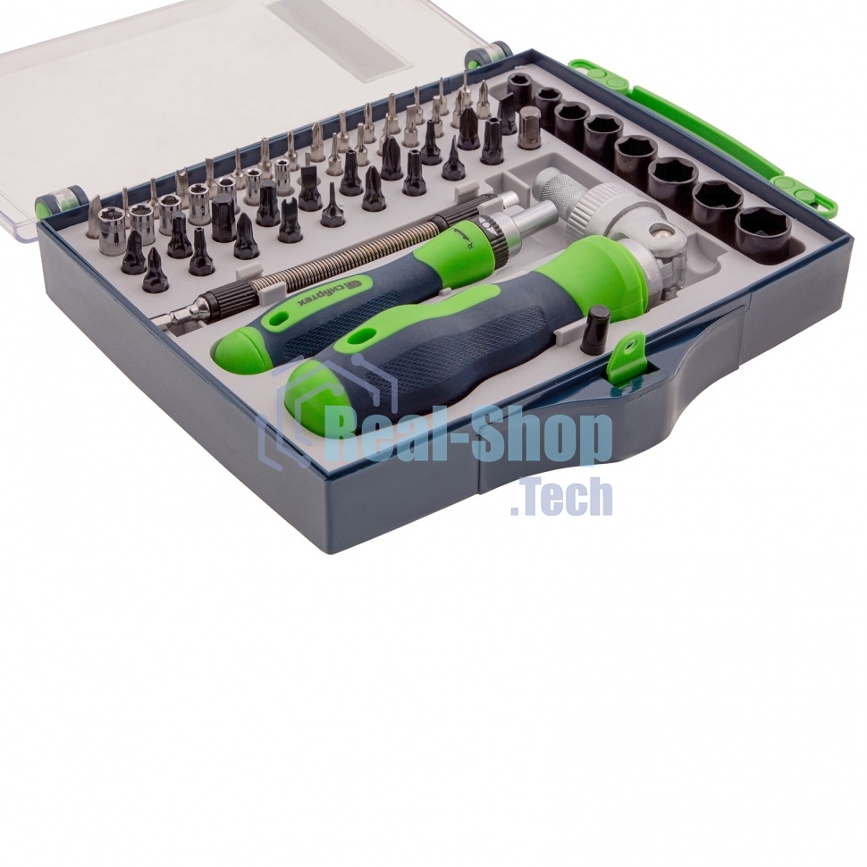 Набор отверток Сибртех отвертки реверсиные с набором бит торцевых головок 61 предметов crv