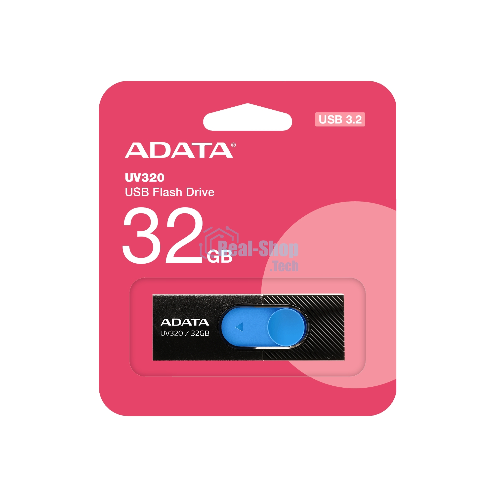 Флешка USB ADATA UV320 (AUV320-32G-RBKBL), 32Gb, USB 3.2 Gen 1, R/W 100/30, черный/голубой