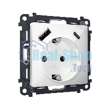 Комплект механизма электрической розетки ALFA Белый глянец 2USB A+C 20W (быстрая зарядка) с/з QUANT (AP1100, VM160) MA110010