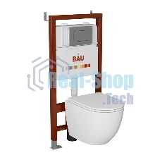 Комплект BAU 6 в 1: инсталляция BAU PRO, унитаз подвесной безободковый торнадо обратного потока Bau Dream 52х36 Hurricane-2, сиденье дюропласт микролифт, кнопка смыва Gun Grey, темно-серый металлик