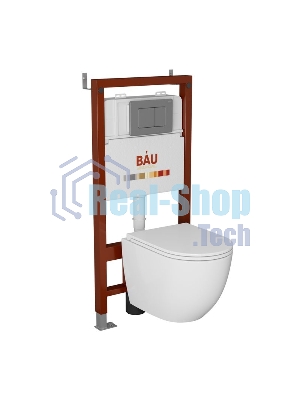 Комплект BAU 6 в 1: инсталляция BAU PRO, унитаз подвесной безободковый торнадо обратного потока Bau Dream 52х36 Hurricane-2, сиденье дюропласт микролифт, кнопка смыва Gun Grey, темно-серый металлик