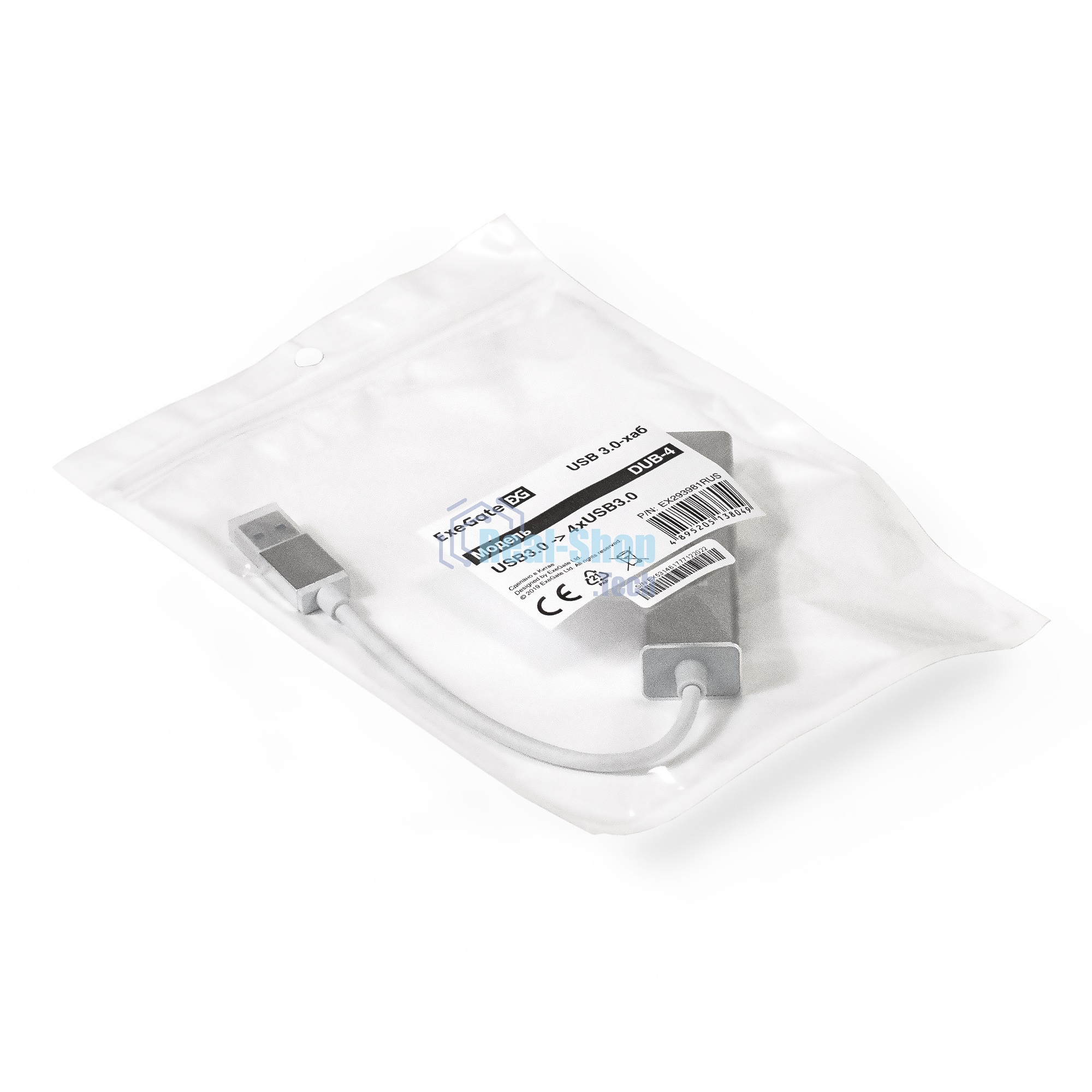 USB-концентратор ExeGate DUB-4 (кабель-адаптер USB3.0 --> 4xUSB3.0, Plug&Play, серебристый)