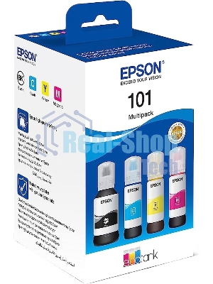 Чернила оригинальные Epson 101 / C13T03V64A мультипак, черный 127 мл., голубой, пурпурный, желтый - 210 мл. для Epson
