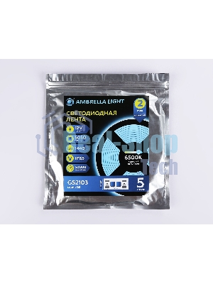 Светодиодная лента Ambrella light GS2103 5050 60Led/ 14.4W m/ 12V IP65 6500K/ 5000*10*2.87mm (2 конт.)