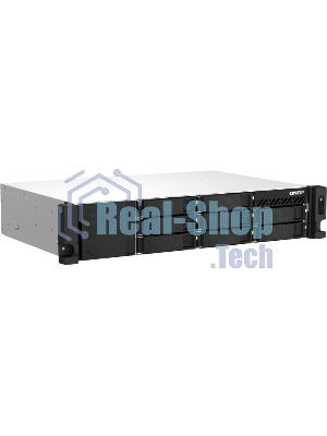Сетевое хранилище SMB QNAP TS-873AeU-4G NAS 8x3.5/2.5 SATA/SSD trays, 2 x M2 PCIe, 2x 2.5 GbE, 2U rackmount, 1 PSU. AMD Ryzen V1500B 4-core/8-thread 2.2 GHz processor, 4 Gb DDR4 RAM (1*4 Gb) up to 64Gb (2*32 Gb). W/o rail kit RAIL-B02