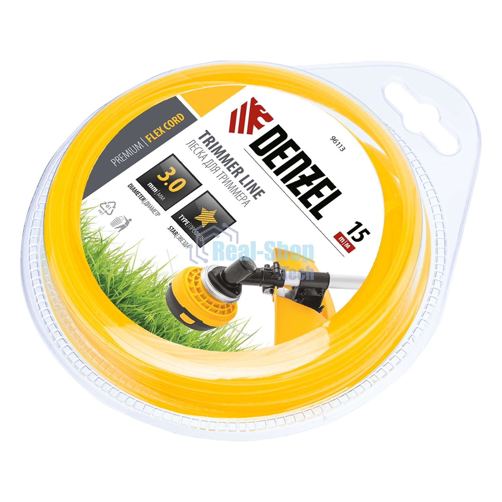 Леска для триммера Denzel звезда 3 мм х 15 м, блистер FLEX CORD