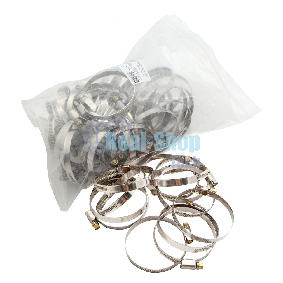 Хомуты Сибртех нержав. сталь, стандартное болтовое крепление 50-70 мм, ширина 9 мм, 50 шт. 47584