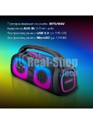 Колонка портативная Hyundai H-PS1027 черный 80W 2.0 BT 10м 3600mAh