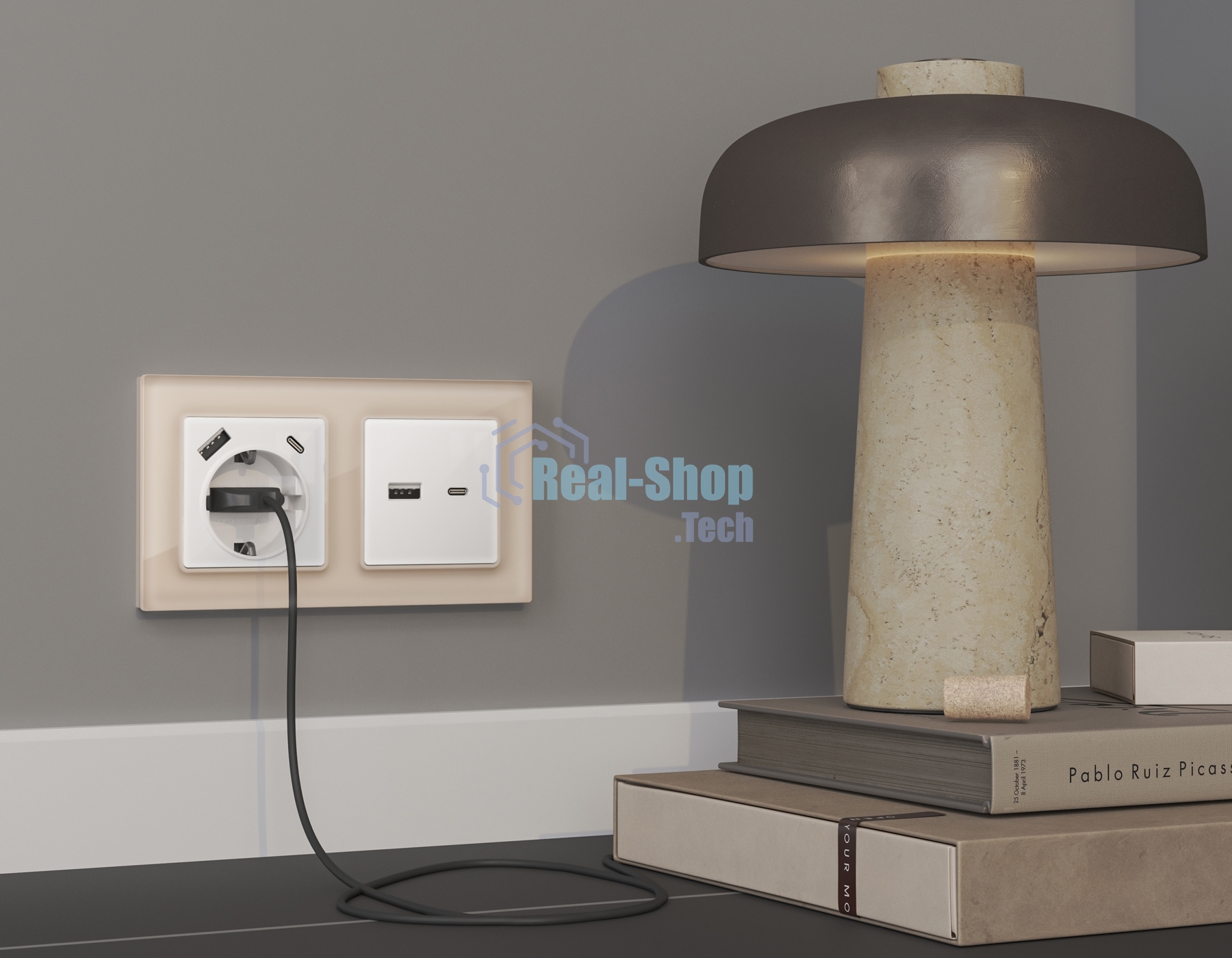 Комплект механизма электрической розетки ALFA Белый глянец 2USB A+C 20W (быстрая зарядка) с/з QUANT (AP1100, VM160) MA110010