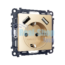 Комплект механизма электрической розетки ALFA Шампань 2USB A+A 18W (быстрая зарядка) с/з QUANT (AP6090, VM155) MA609010