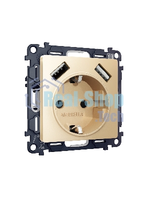 Комплект механизма электрической розетки ALFA Шампань 2USB A+A 18W (быстрая зарядка) с/з QUANT (AP6090, VM155) MA609010