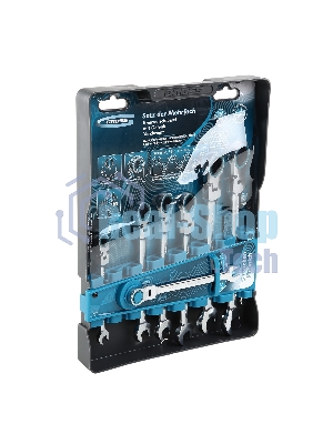 Набор ключей комбинированных Gross 14891 с трещоткой, 8 - 19 мм, 7 шт., шарнирные, CrV