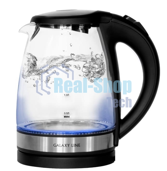 Чайник электрический Galaxy Line GL 0560, черный, стекло, 2200 Вт, 1,7 л, LED-подсветка