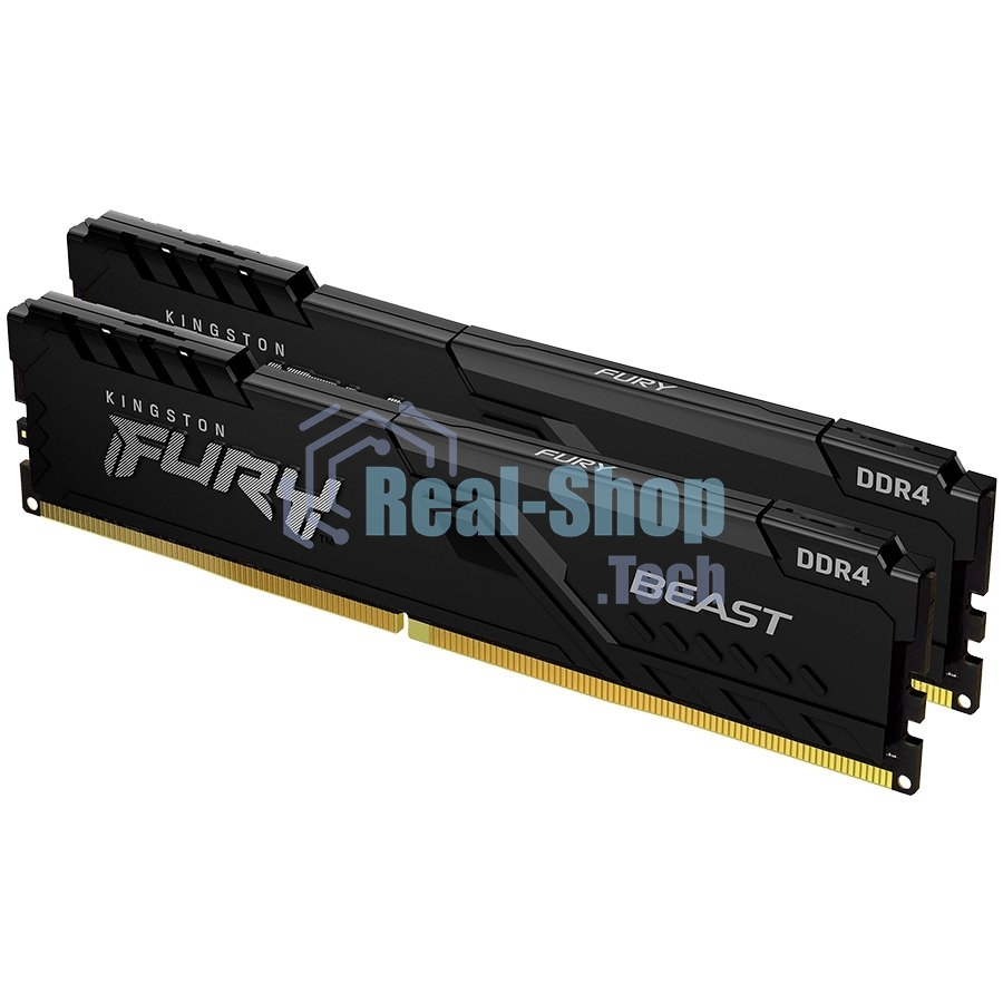 Оперативная память Kingston Fury Beast, DDR4, 16GB (2x8GB), 3200MHz, CL16, DIMM, с радиатором, черный