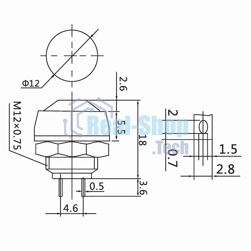 Выключатель-кнопка Rexant 250V 1А (2с) OFF-(ON) Б/Фикс синяя Micro