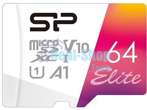 Флеш карта microSD 64Gb Silicon Power Elite A1 microSDXC Class 10 UHS-I U3 100 Mb/s (SD адаптер)