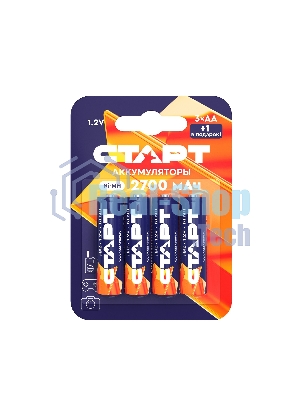 Аккумуляторы СТАРТ HR6 AA 2700mAh Ni-MH BL3+1 48/768, AA, 2700 мАч, 4 шт. в блистере