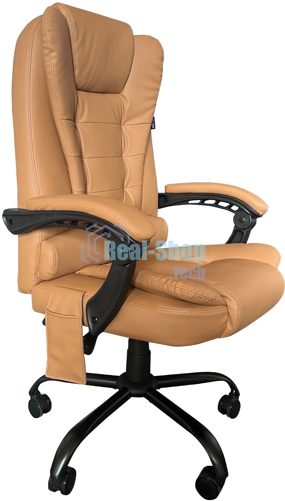 Кресло компьютерное с вибромассажем Cactus CS-CHR-OC05M-BR бежевый, эко.кожа, с подголов. крестов. пластик черный