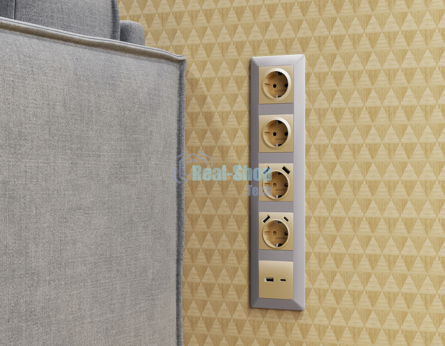 Комплект механизма электрической розетки ALFA Шампань 2USB A+A 18W (быстрая зарядка) с/з QUANT (AP6090, VM155) MA609010