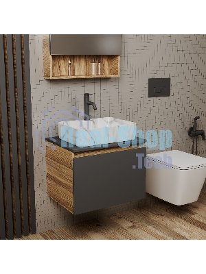 Комплект: тумба Bau Dream Blackwood графит 60, 1 ящик, раковина прямоугольная BAU Cerama 48х37, мрамор, смеситель Hotel Dream Black, черный матовый