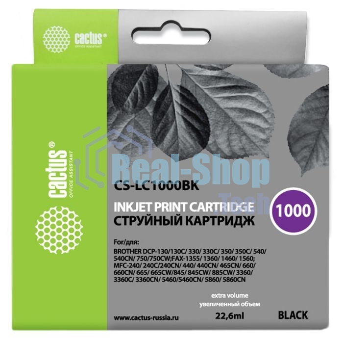 Картридж струйный Cactus CS-LC1000BK черный (22,6 мл) для Brother DCP 130C/330С, MFC-240C/5460CN