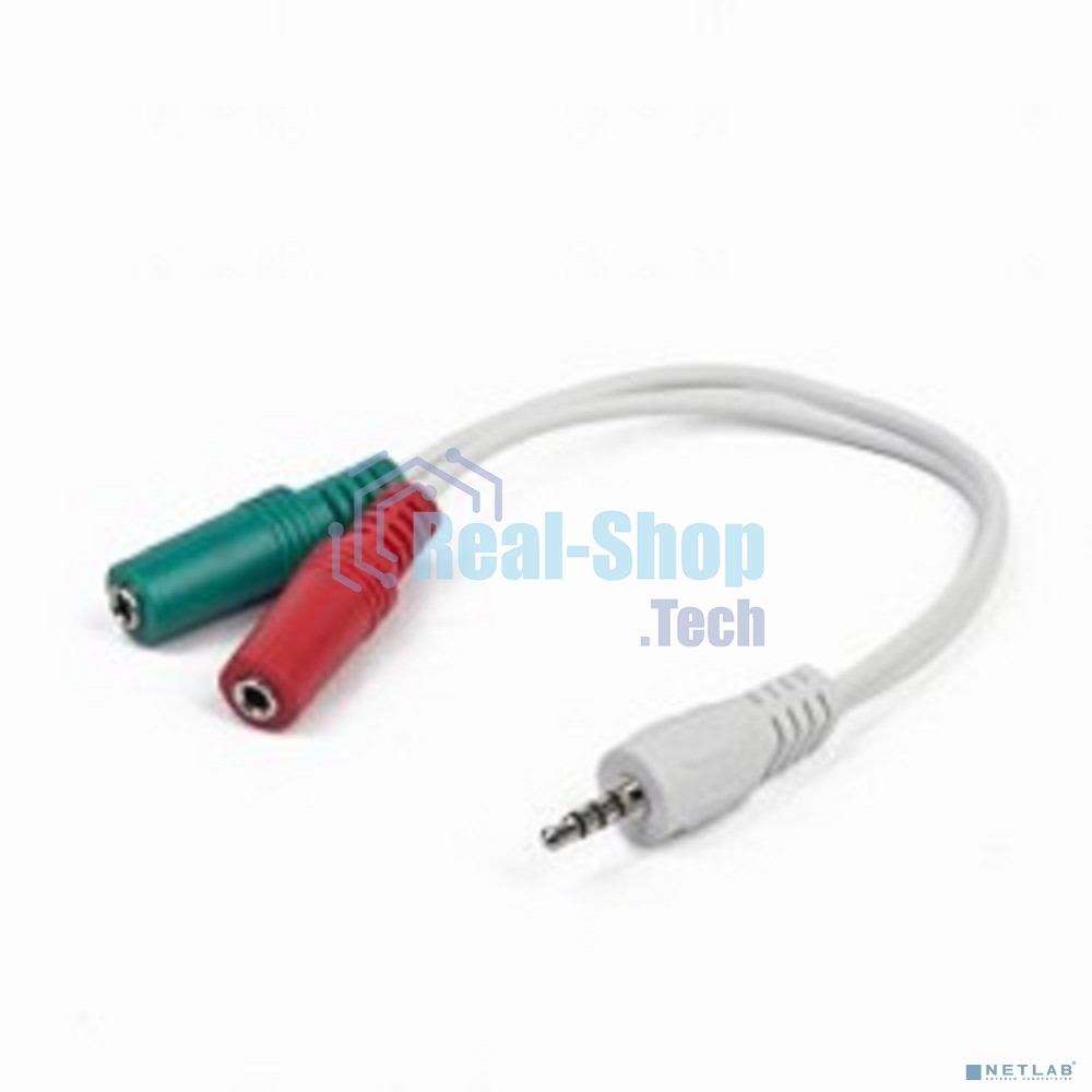 Кабель аудио сигнала Gembird, Jack3.5 4pin->Jack3.5 стерео + 3.5 микрофон моно, длина 20 см, белый