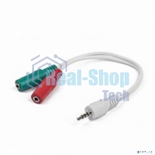 Кабель аудио сигнала Gembird, Jack3.5 4pin->Jack3.5 стерео + 3.5 микрофон моно, длина 20 см, белый