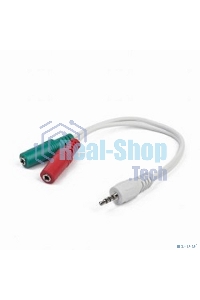 Кабель аудио сигнала Gembird, Jack3.5 4pin->Jack3.5 стерео + 3.5 микрофон моно, длина 20 см, белый