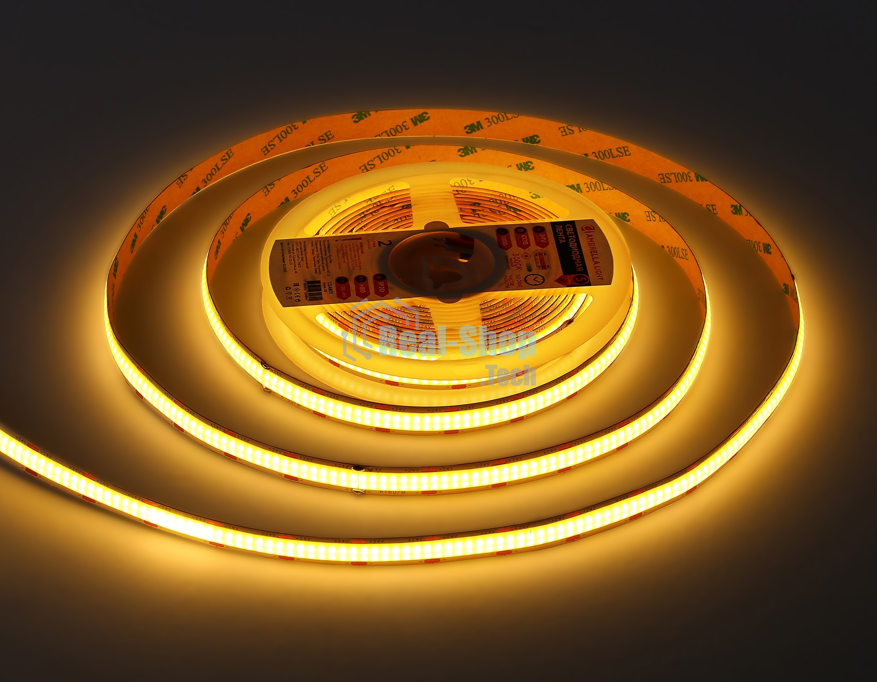Светодиодная лента Ambrella light GS4801 COB 616Led/19W m/ 24V IP20 3000K/ 5m*12mm*2mm (2 конт.)