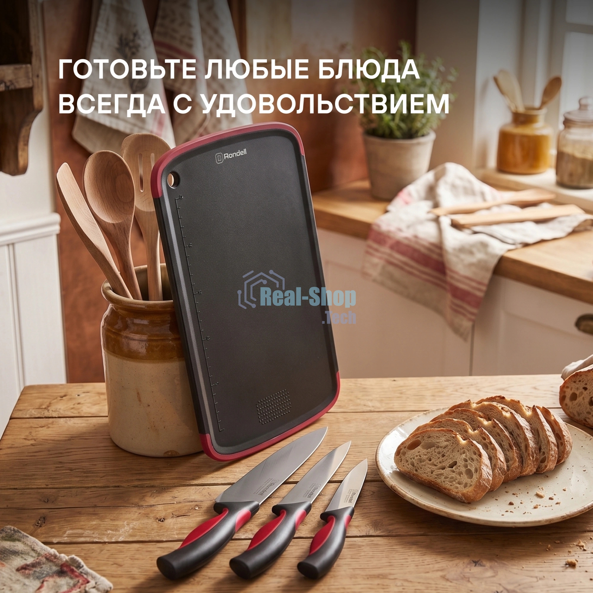 Набор ножей кухонных Rondell RD-1891 компл.: 4 предм. разд. дос. черный/бордовый блистер