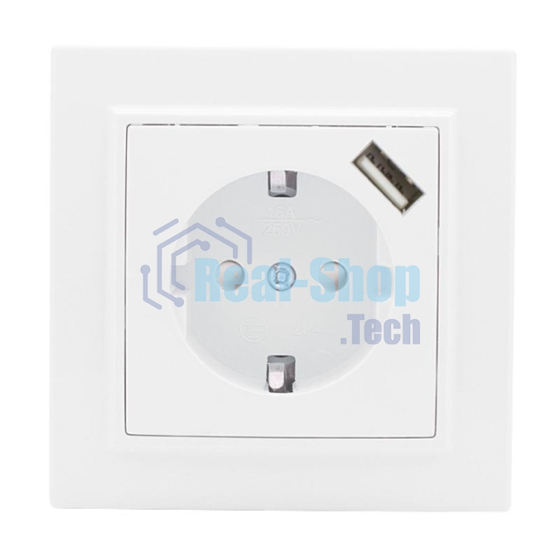 Розетка EKF Минск ERR16-028-100-USB 1-местная СП с/з с защитными шторками 16А белая с USB 1А